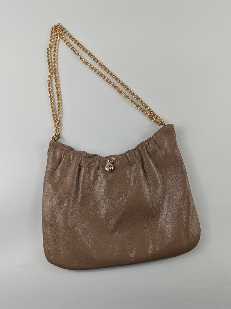 Vintage Ande Leather Handbag Gold Chain Frame Opening